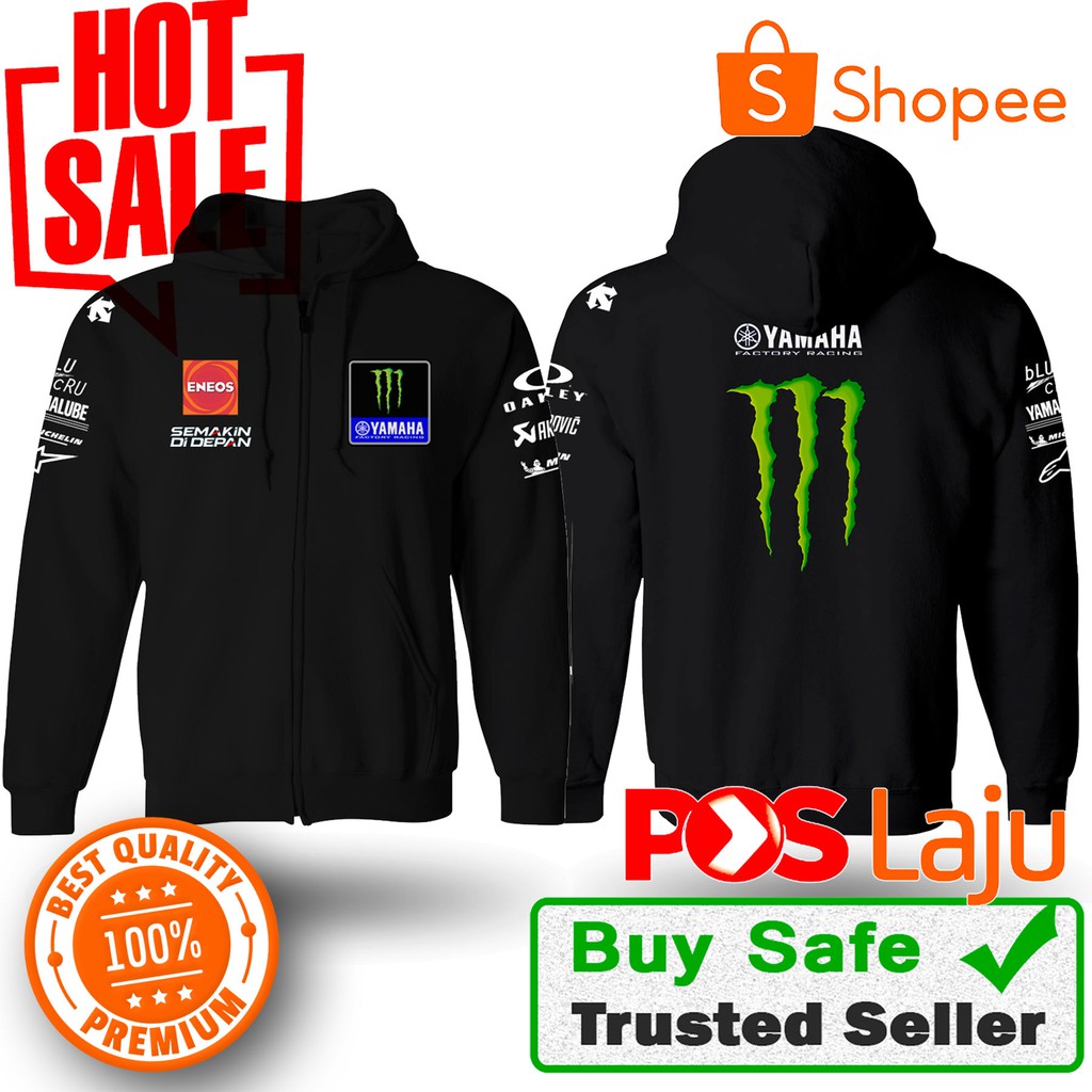 ⭐️⭐️⭐️⭐️⭐️JAKET LOGO MIX Hoodies MotoGP TEAM Yamaha MonsterEnergy-Black / LOGO PRINT SABLON PREMIUM 