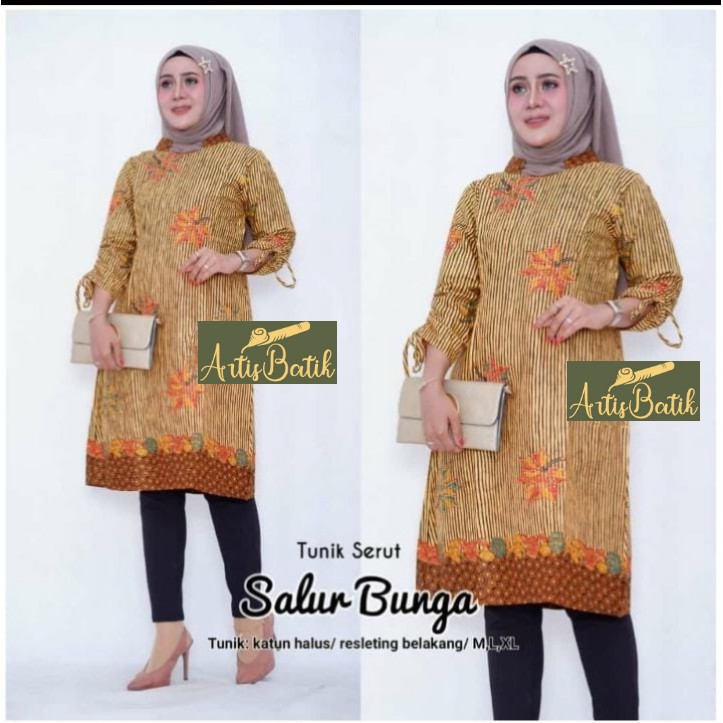 TUNIK SERUT SALUR TUNIK BUNGA   BATIK MUSLIM TUNIK ASLI SOLO WANITA TUNIC SOLO SERAGAM BATIK WANITA
