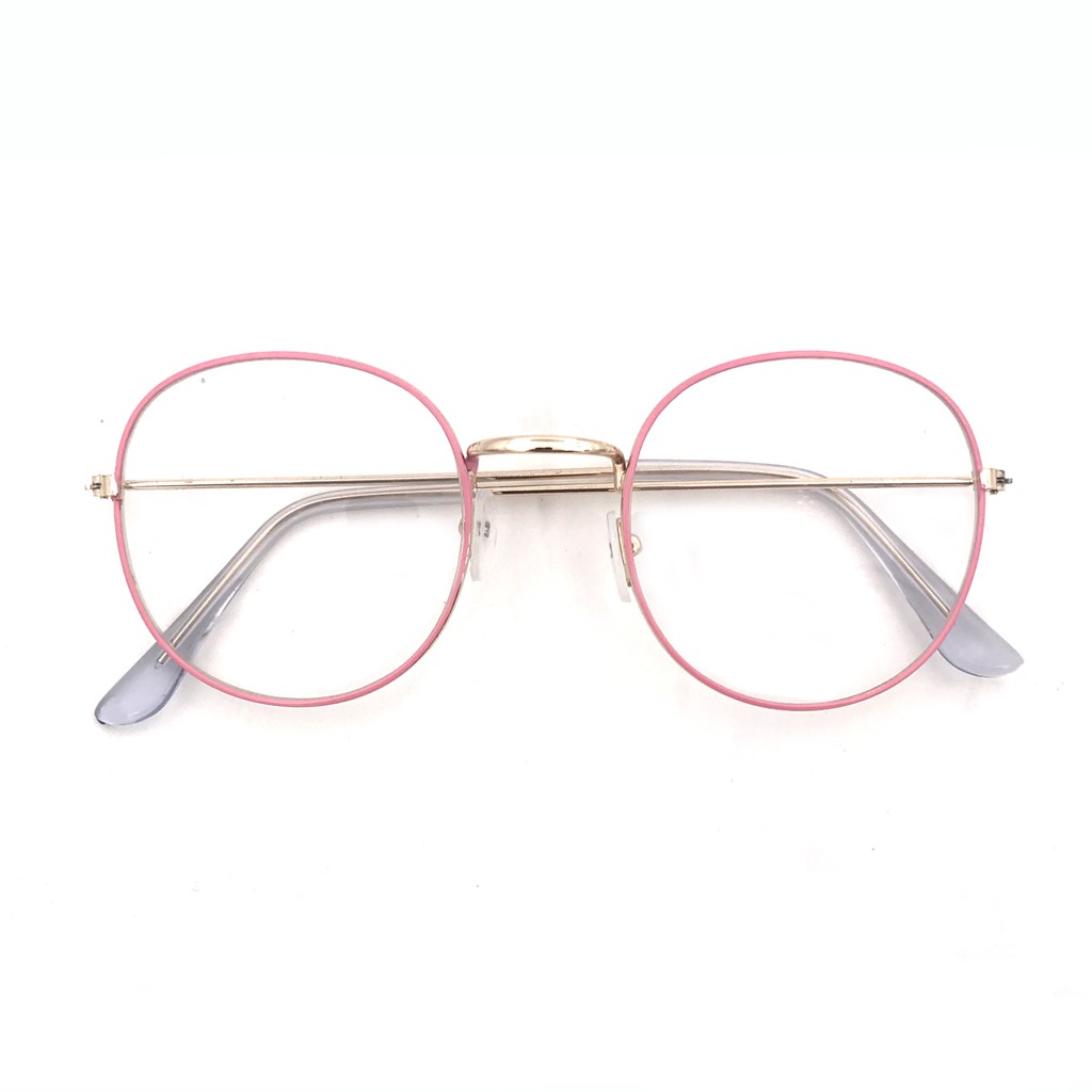 Kacamata Frame/Kacamata Wanita dan Pria Gaya Retro Round Eyeglasses Metal Frame-16-6 Pink In Gold