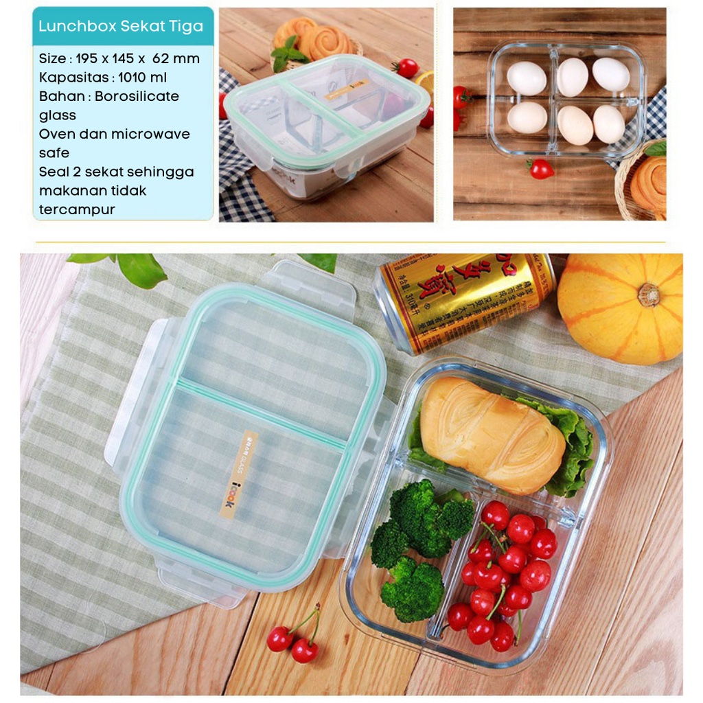 Microwave Glass Food Container / Tempat Makan Kaca Tahan Panas / Anti Campur / Tebal