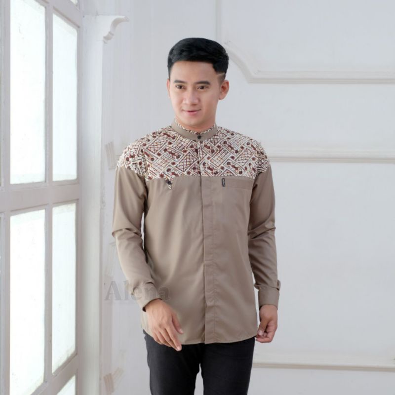 Baju Koko Kombinasi batik kemko Farhan terbaru size M - XXL