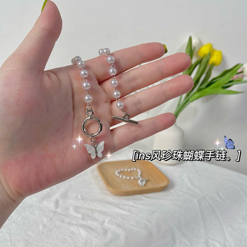 WB273 Butterfly Pearl Bracelet Nevertheless Korean Style Gelang Kupu Kupu Cantik