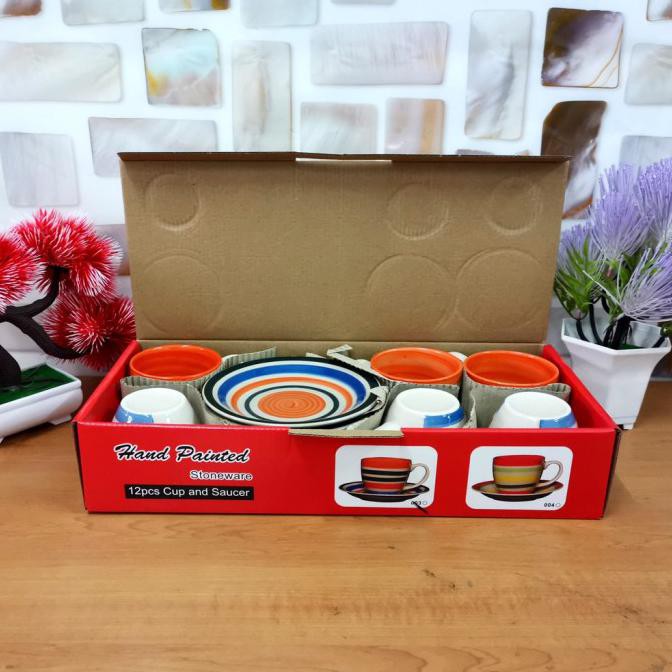 GELAS KERAMIK MUG MINI KERAMIK SET PIRING KECIL 12PCS