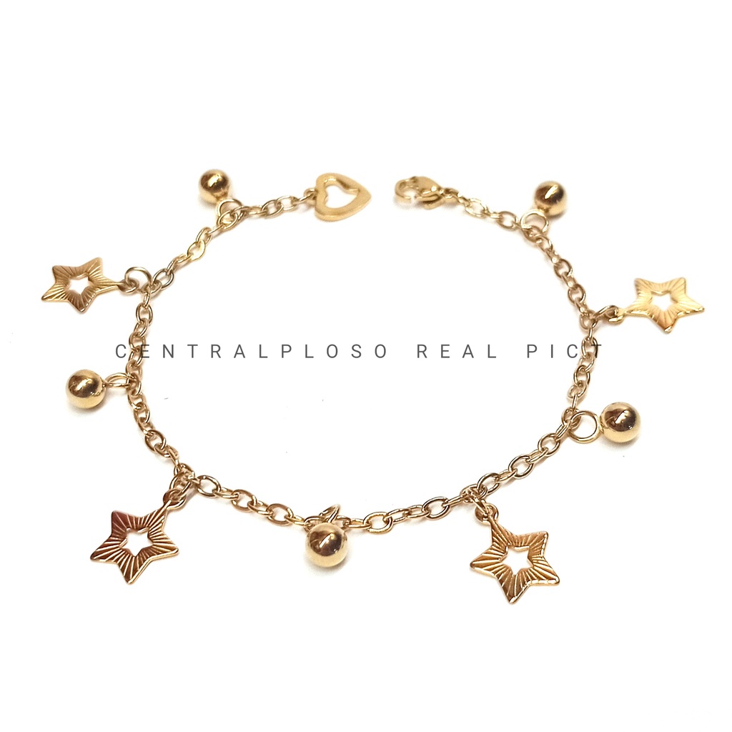 Gelang Tangan Titanium STAR Gold dan SILVER Anti Karat Anti Gatal FREE BOX