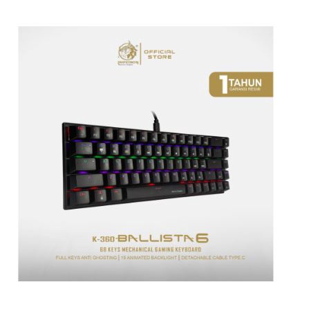 Keyboard gaming mini imperion wired usb A type c mechanical 60% tkl 68 keys rainbow led ballista 6 k-360 k360