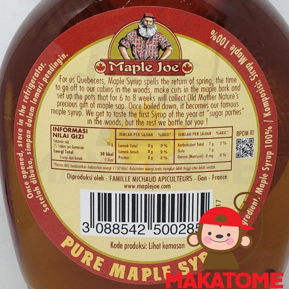 

Ready stok Maple Joe Absolutely Pure Syrup 250gr canada Grade A 250g 250 gr g 9RF