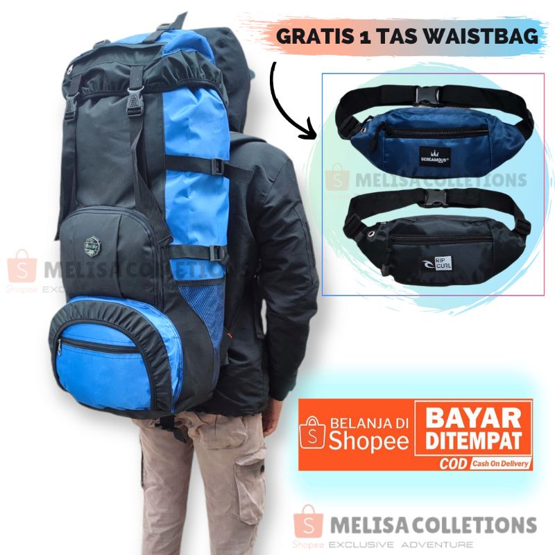 TAS RANSEL GUNUNG MURAH BESAR 75LITER GRATIS 1 TAS WAISTBAG/ Tas Gunung,Tas Mudik,Tas Traveling , Tas Kemping , Tas besar