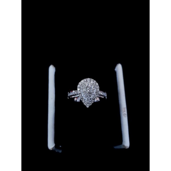 cincin motif tetes air ring emas putih dan berlian asli