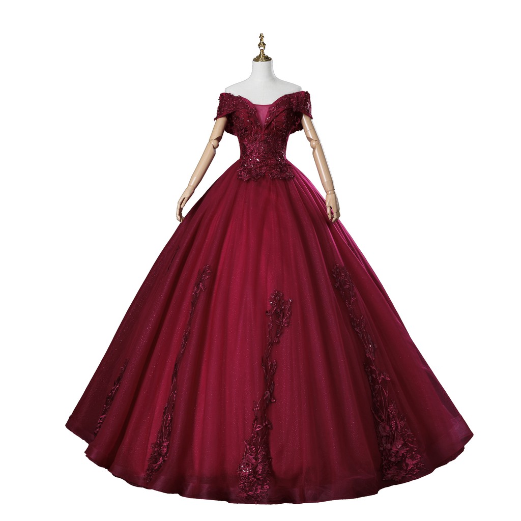Gaun Pengantin 2007008 Merah Maroon Sabrina Wedding Dress Gown