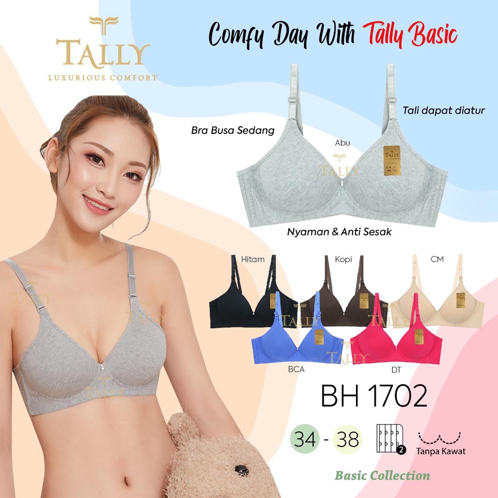 TALLY BRA BH BASIC 1702 I NYAMAN DAN ANTI SESAK  I CUP B | SIZE 34 - 38 I TANPA KAWAT I BUSA TIPIS