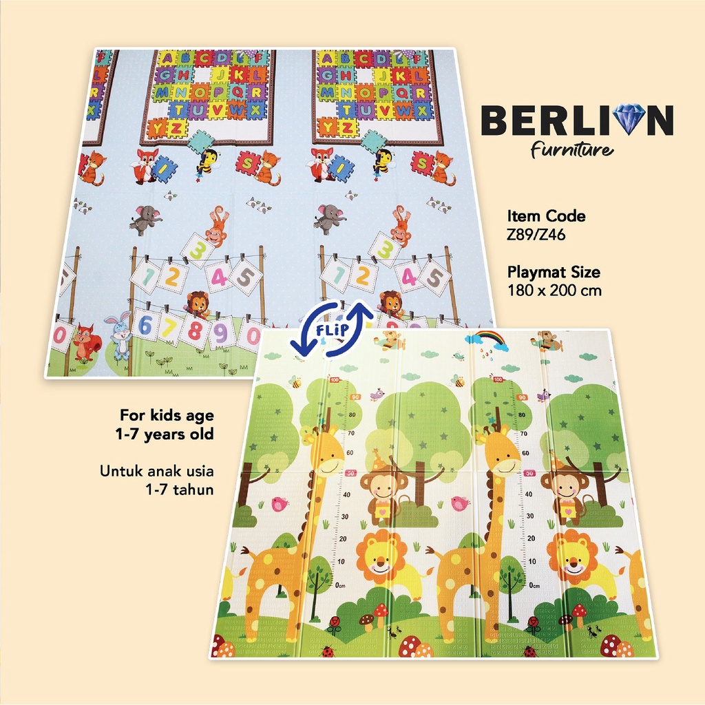 Playmat Bayi Karpet Lipat Anak lebih tebal Kualitas tinggi 180 x 200cm