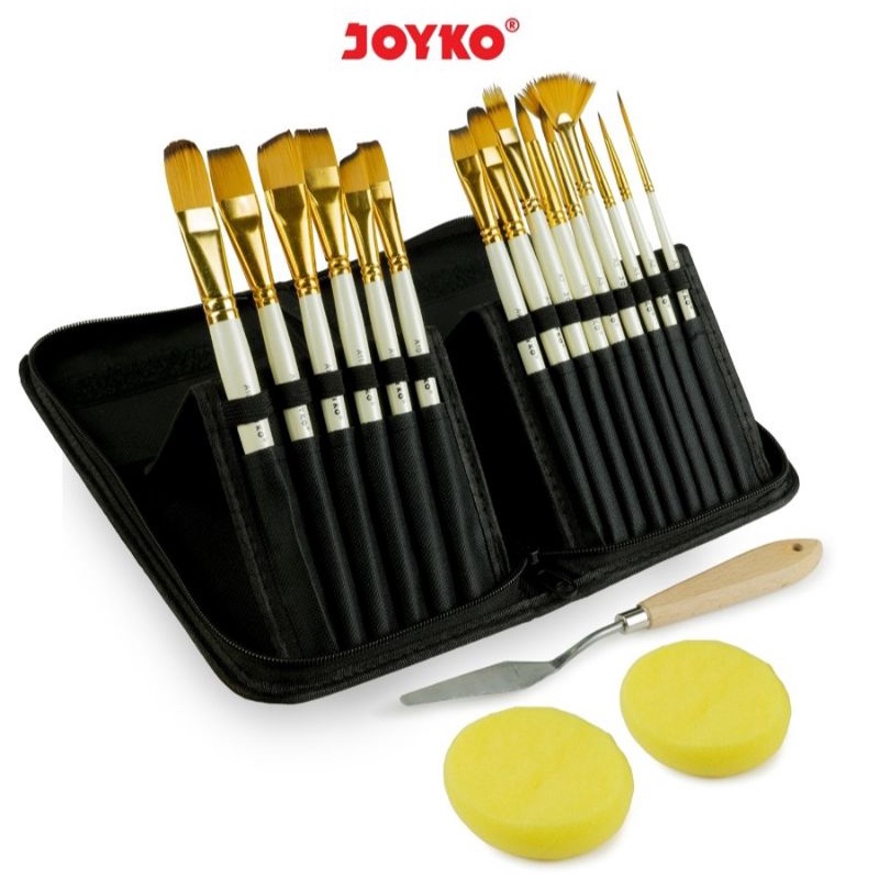 

JOYKO KUAS LUKIS SET 15 + PISAU PALET + SPONS + STORAGE BAG /ART BRUSH