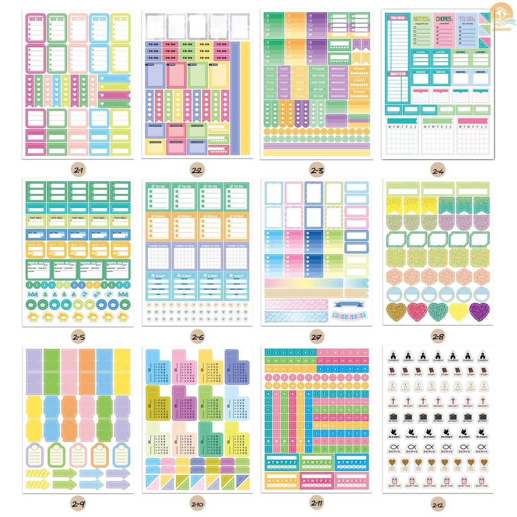 12 Sheets Essentials Planner Sticker Weekly Daily Schedule Sticker Planner Sticky Notes for DIY Calendar Planner Journal Decoration