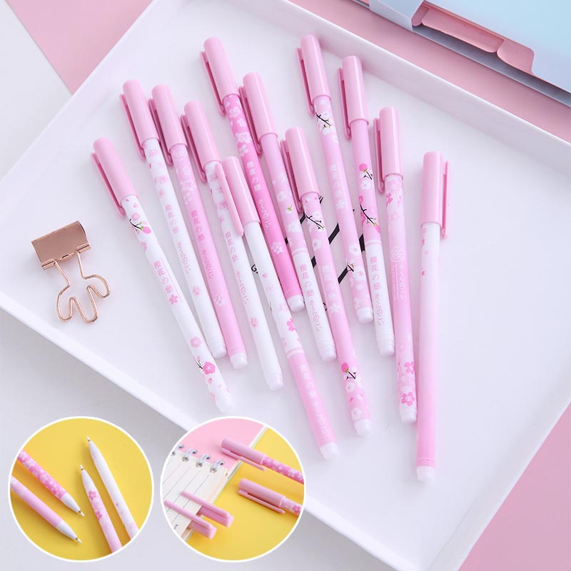5pcs Pink Cherry Blossom Series Gel Pen Full Syringe 0.5 Gel Pen Exam Office Supplies