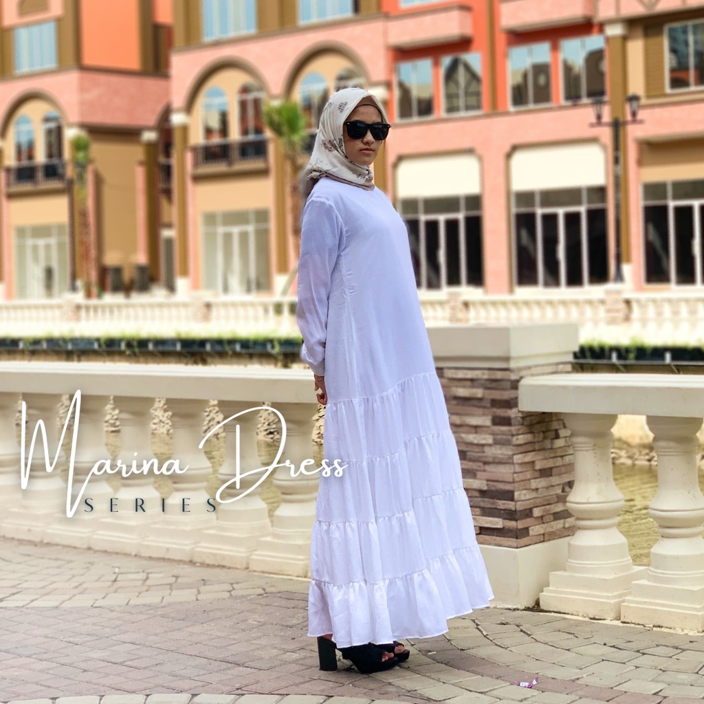 MARINA DRESS WHITE by YUMNAA HIJAB - GAMIS UMBRELLA - GAMIS TERBARU 2022 - GAMIS PITA - GAMIS OBI - 