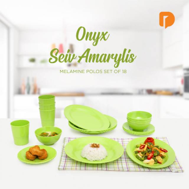 Onyx Seiv Amaryllis Melamine Polos Set 18 pcs
