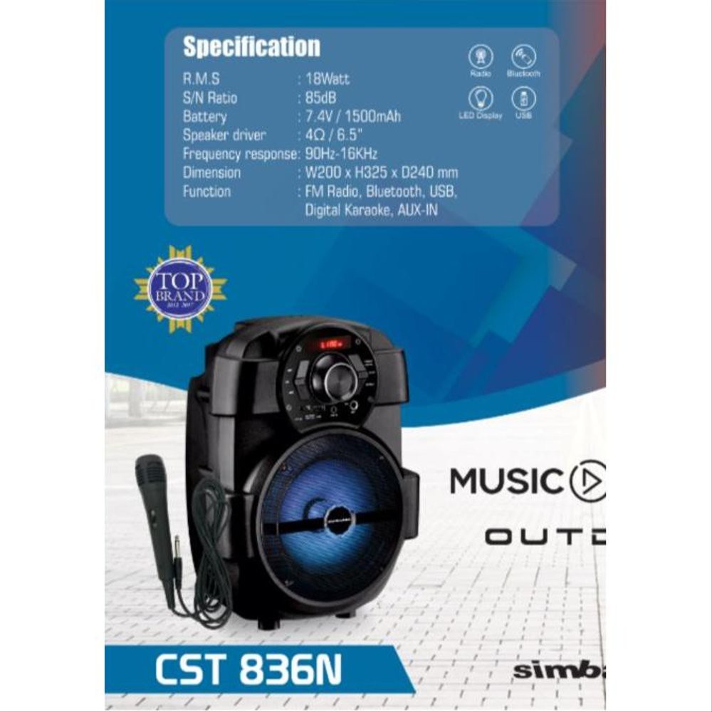 SPEAKER SIMBADDA CST836 RADIO, BLUETOOTH, USB, MIC 18W