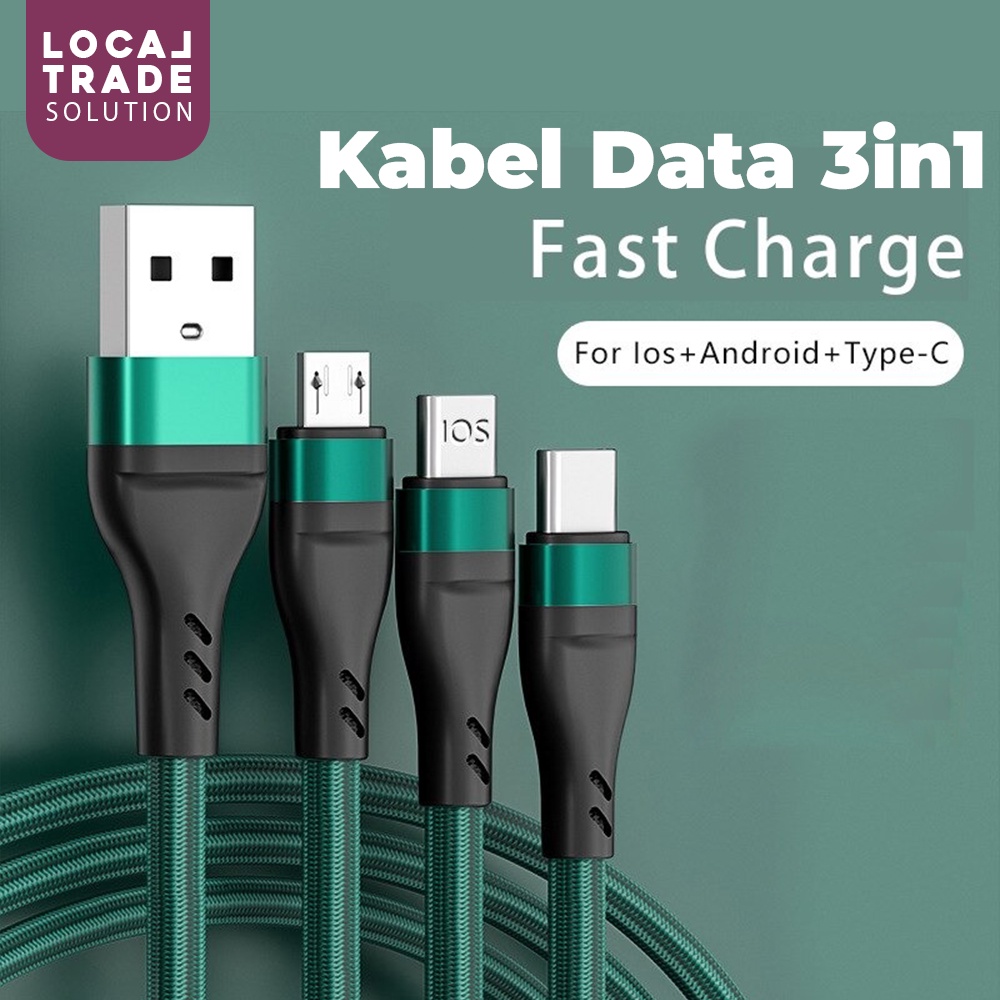 Kabel Charger 3 in 1 Micro USB Type C Lightning Android High Speed Cable Adaptor