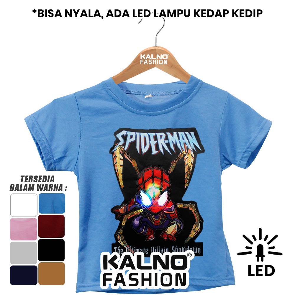 Baju anak cowo cewe karakter SPIDRMAN umur 1 - 7 tahun SP446 LED Random Ukuran S M L XL Bahan Katun polyester