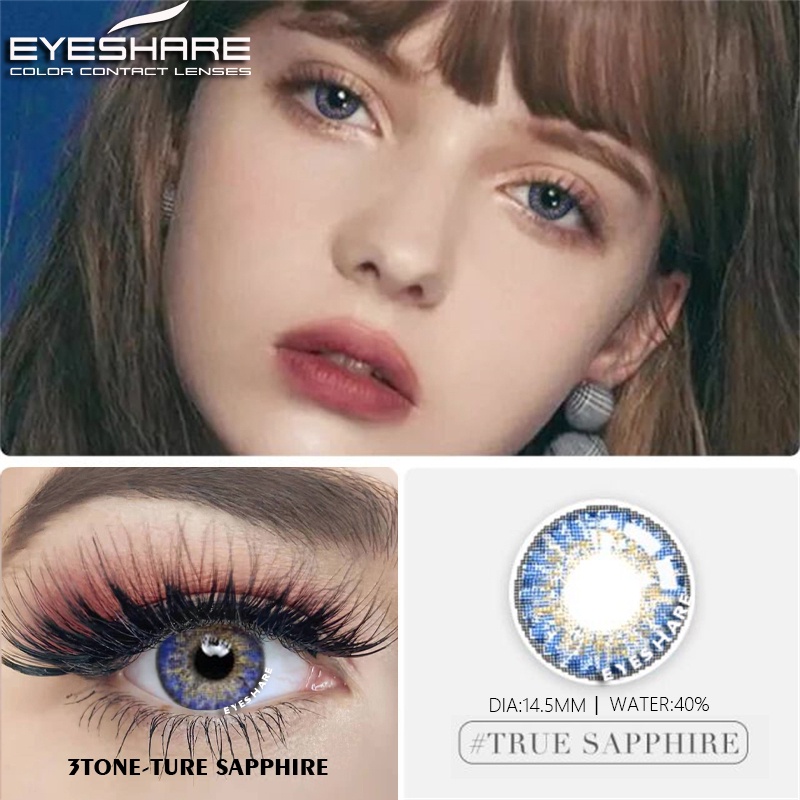 （COD）C28-3TONE Amethyst Sterling-grat Sepasang lensa kontak berwarna, Warna campuran Eropa dan Amerika mata yang besar diameter 14.5MM, kadar air 40% lensa mata cairan lensa kontak soflen mata softlens soflens Ture-sapphire Grey