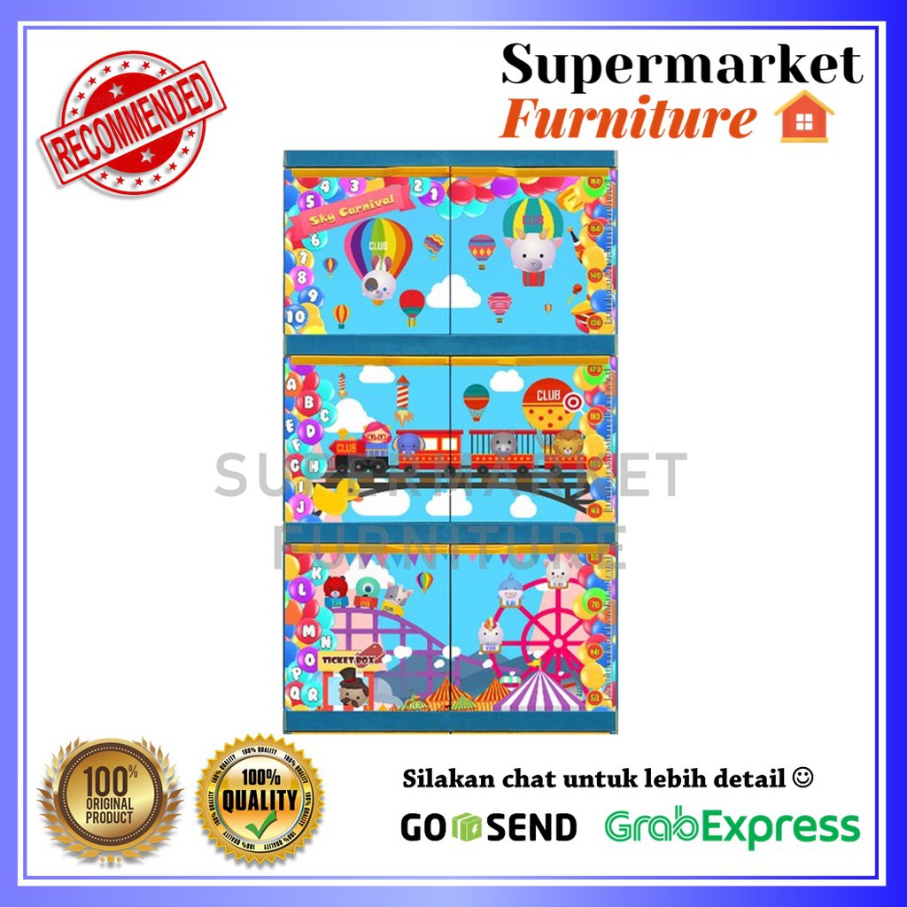 LEMARI PLASTIK CLUB SUSUN 3 BESAR - MOTIF 3 DIMENSI - Lemari Motif Karakter