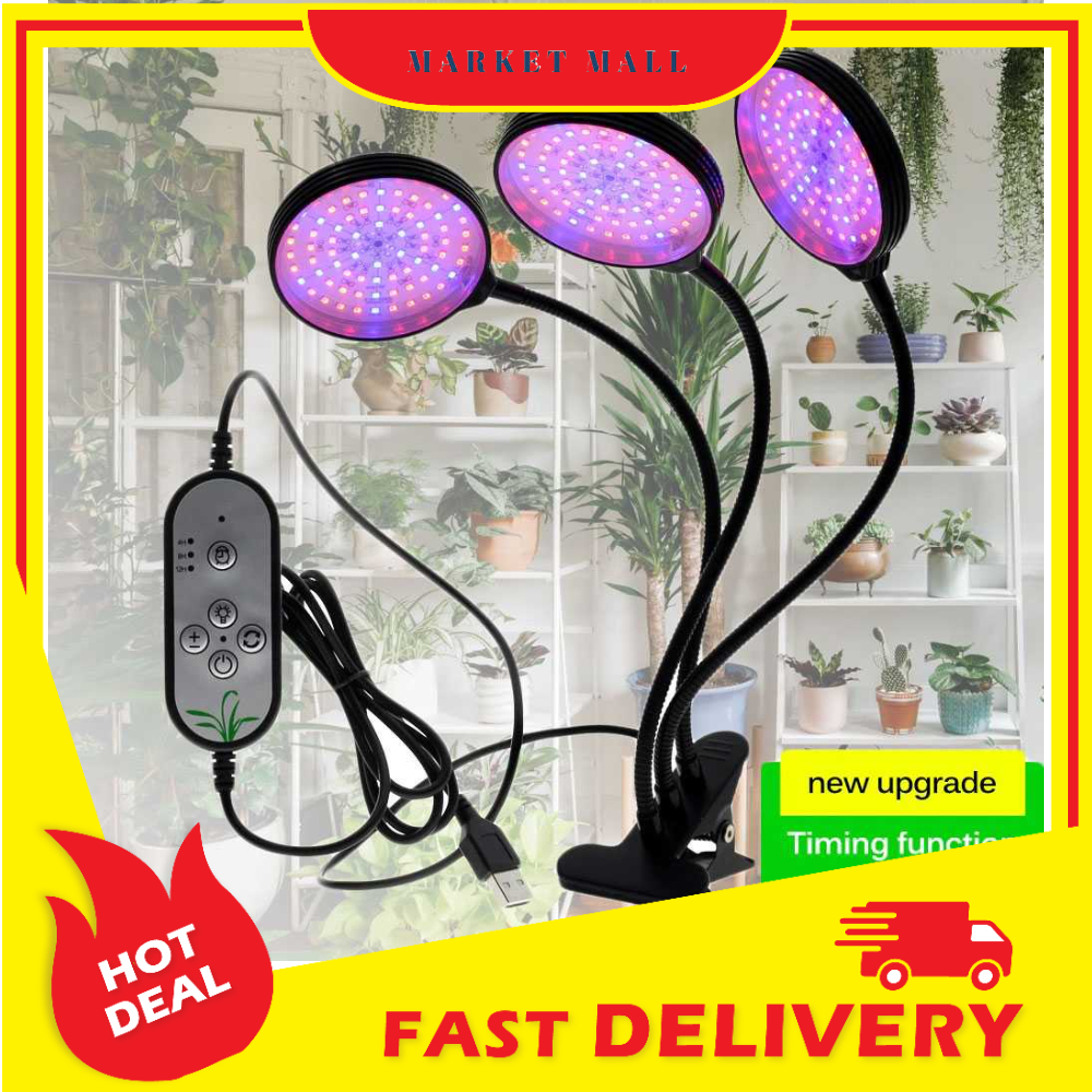 Lampu LED Tanaman Full Spektrum Pengatur Waktu Otomatis 5 Tingkat Kecerahan Phytolamp Fitolamp Grow 3 Kepala 45W GL35 - ONLL01BK