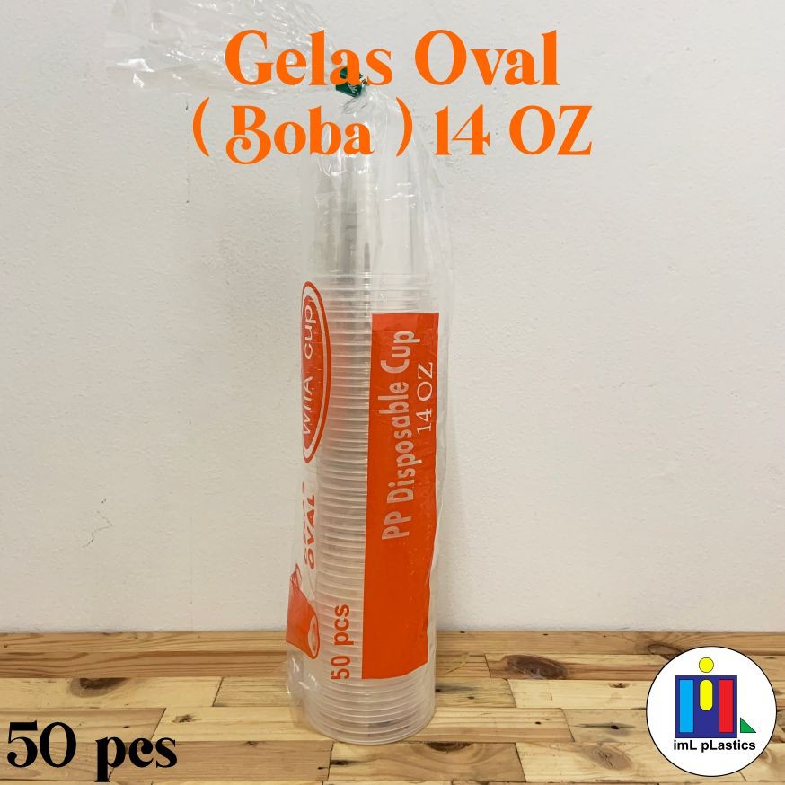 GELAS CUP OVAL WITA / GELAS BOBA 14 OZ - ISI 50PCS