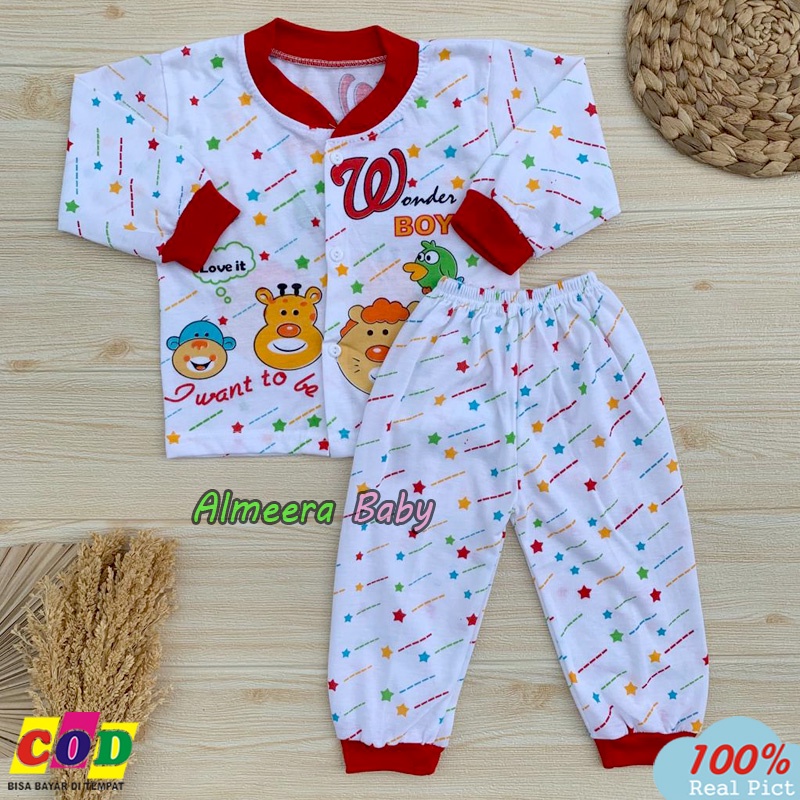 Setelan Baju Bayi Setelan Piyama Bayi Lengan Panjang Kancing Depan Rekomendasi Usia 3-12 Bulan Almeera Baby And Kids