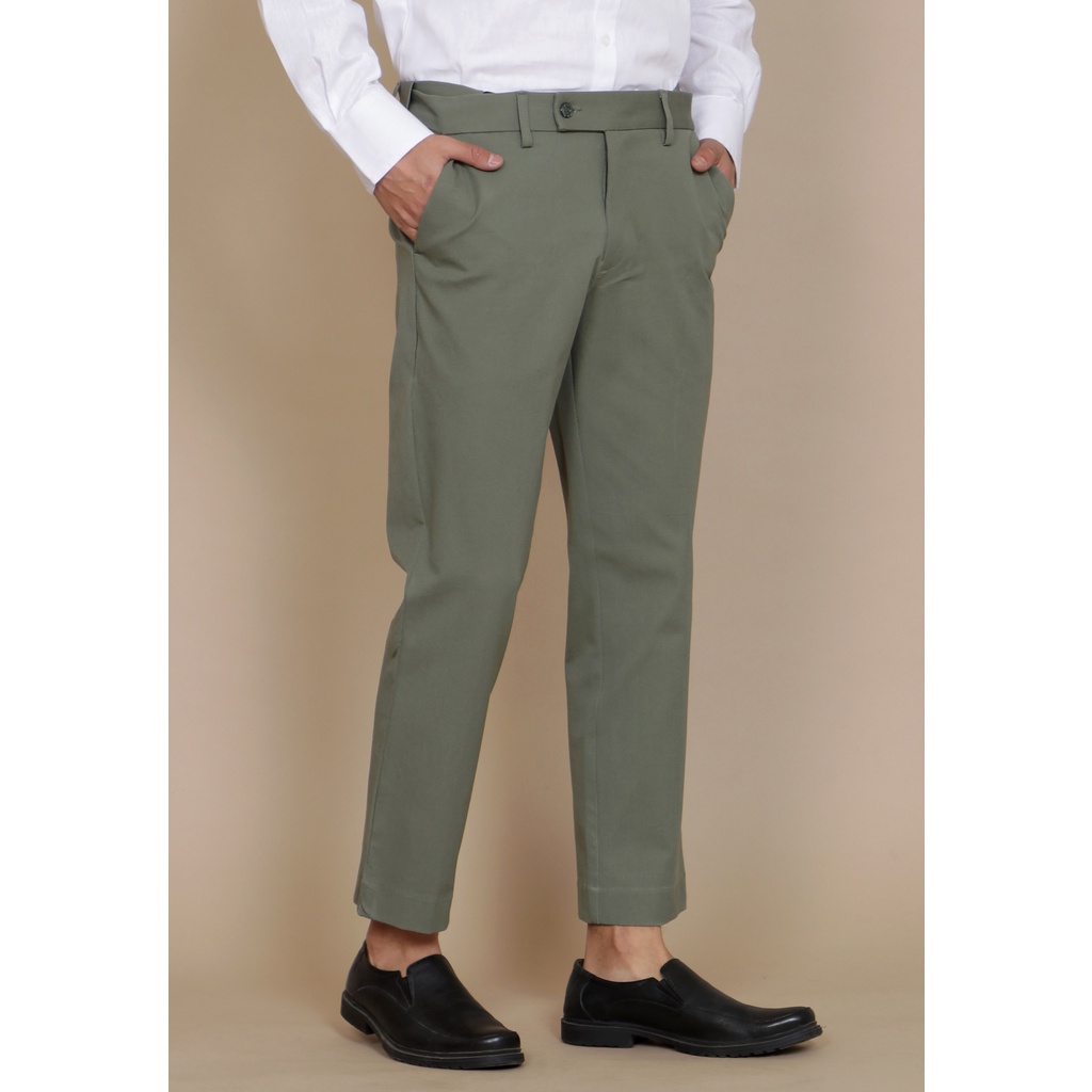 BlueButton Smart Chino Ankle Pants Slim Fit Kekinian Celana Panjang Formal Kerja Kantor - Sage