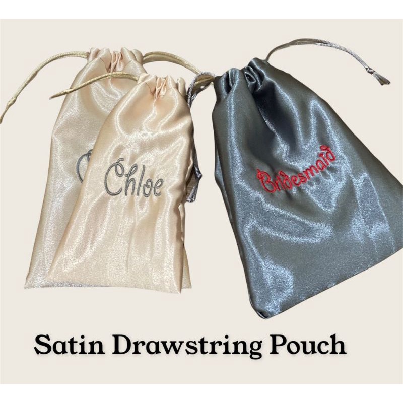 Personalized Satin Drawstring Pouch / Pouch Serut Satin Bordir Nama