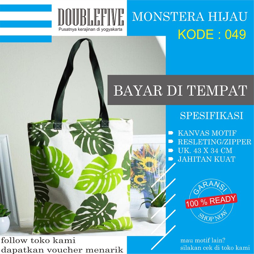 TOTE BAG WANITA TOTEBAG PRIA CANVAS MOTIF GOOD QUALITY WITH RESLETING KODE - 049