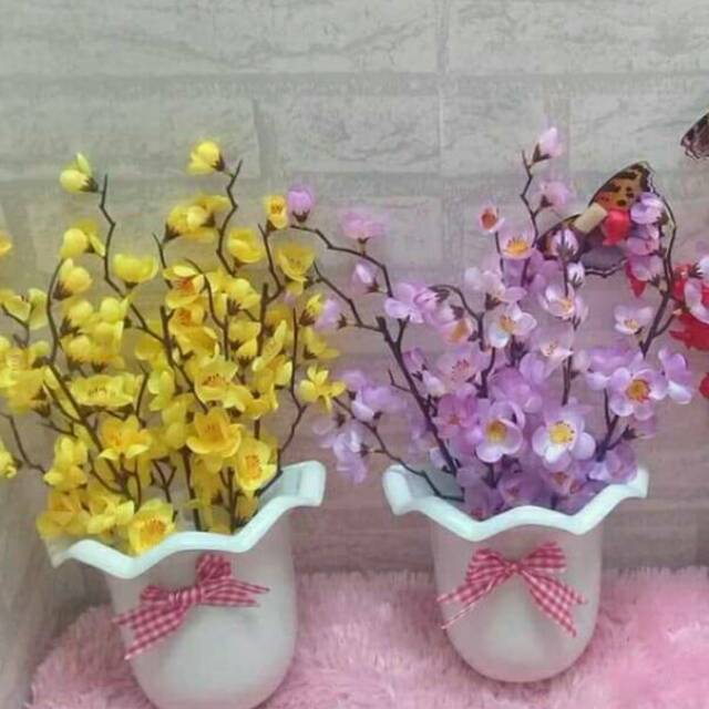 Bunga Sakura Bunga Hias Bunga Pot Dinding Paket Hemat Bunga Plus Pot Bunga Plastik