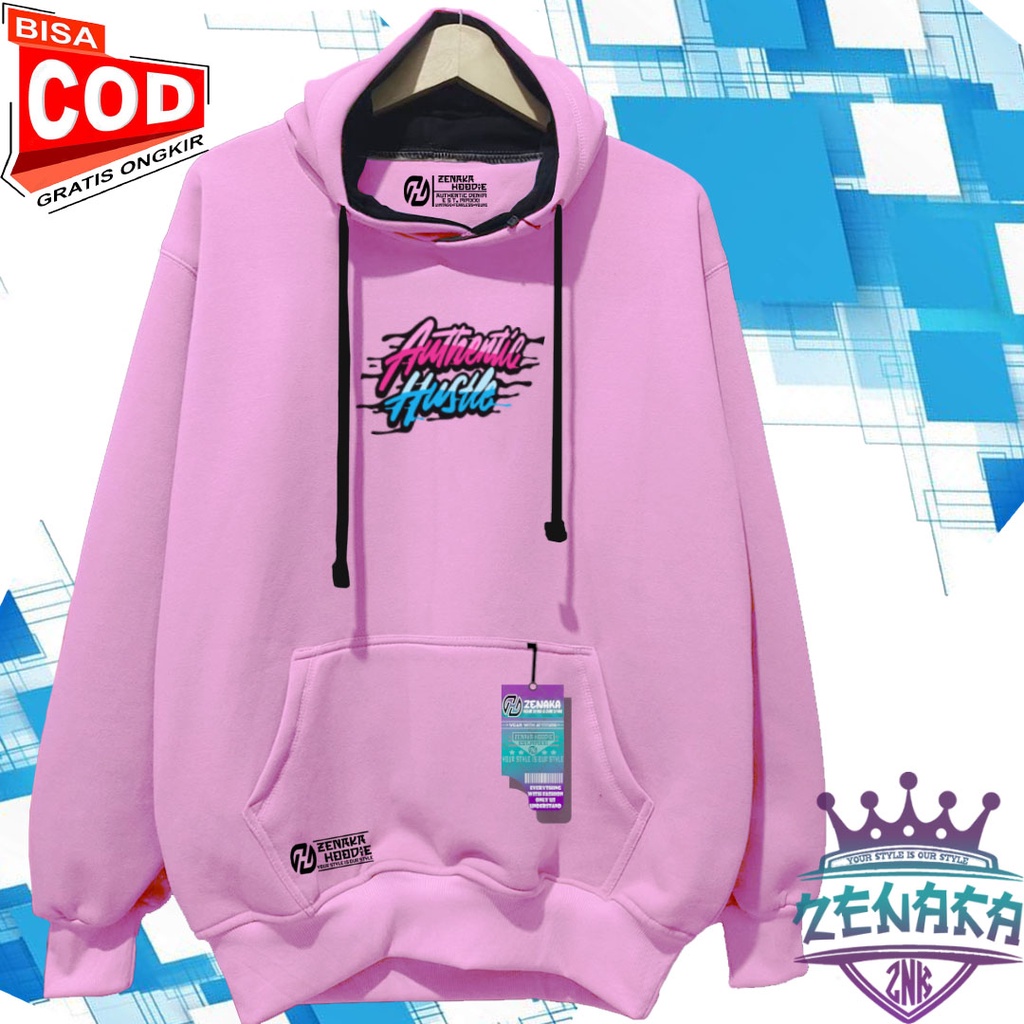 Sweater pria distro keren Zenaka Hoodie pria distro aesthetic graffity simple warna abu paralon Jaket pria terbaru 2022 keren Suiter cowok terbaru 2022 tebal Hodie pria hitam distro sablon authetntic hustle-PINK BABY