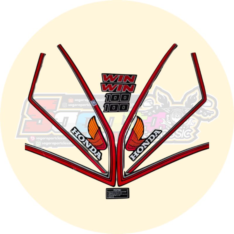 Striping Stiker Lis Standar Honda WIN 100 Lama Tua th 1990 warna Merah