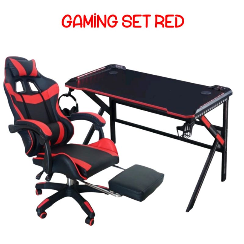 KURSI DAN MEJA GAMING SET BOXY RED