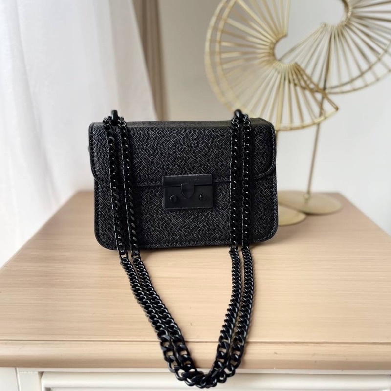tas selempang ck wanita sling bag full black tali rantai ck936