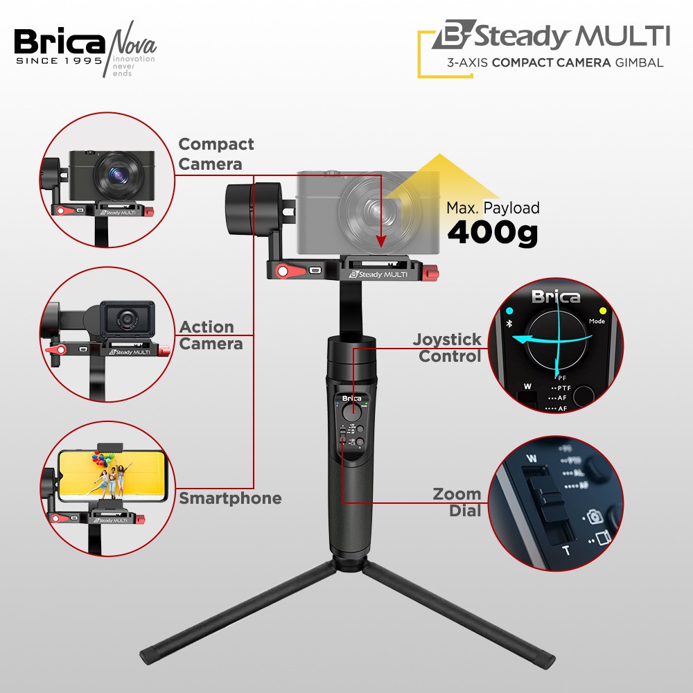 Brica BSteady B-Steady Multi - 3 Axis Compact Camera Gimbal - Black + Bonus Kaos-1