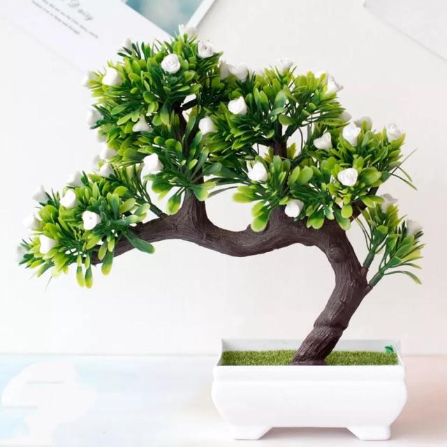 AM565 Bunga Plastik / Pajangan Bunga Artifisial / Vas Petak-Putih