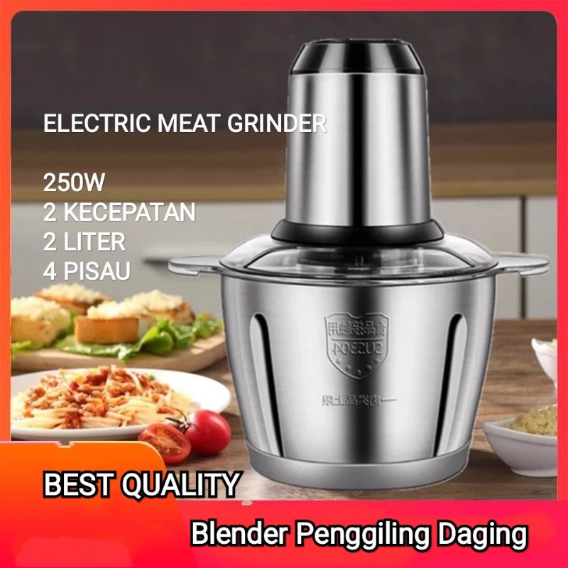 Blender Elektrik Chopper Penggiling Daging Meat Chopper Stainless Steel 2 Liter Mesin Bandel