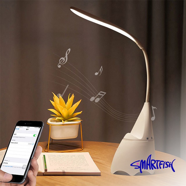 Smartfish 3 in 1 Lampu Meja Desk Lamp Speaker Bluetooth Phone Holder rechargeable LED