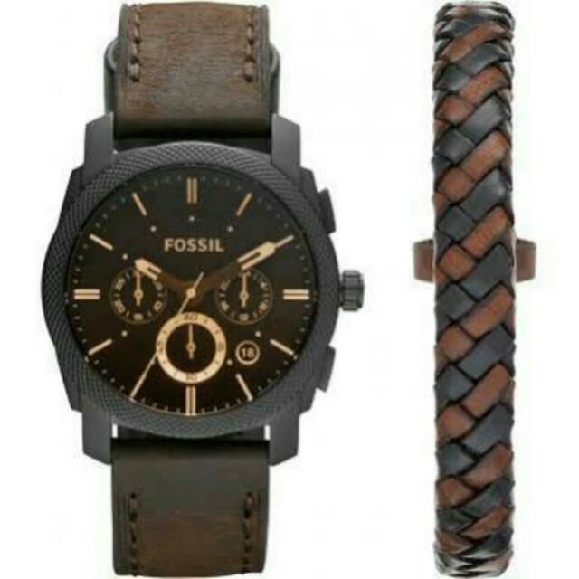 Jam Tangan Fossil FS5251SET Original 100% Geransi Tesmi Leather Brown Free Gelang