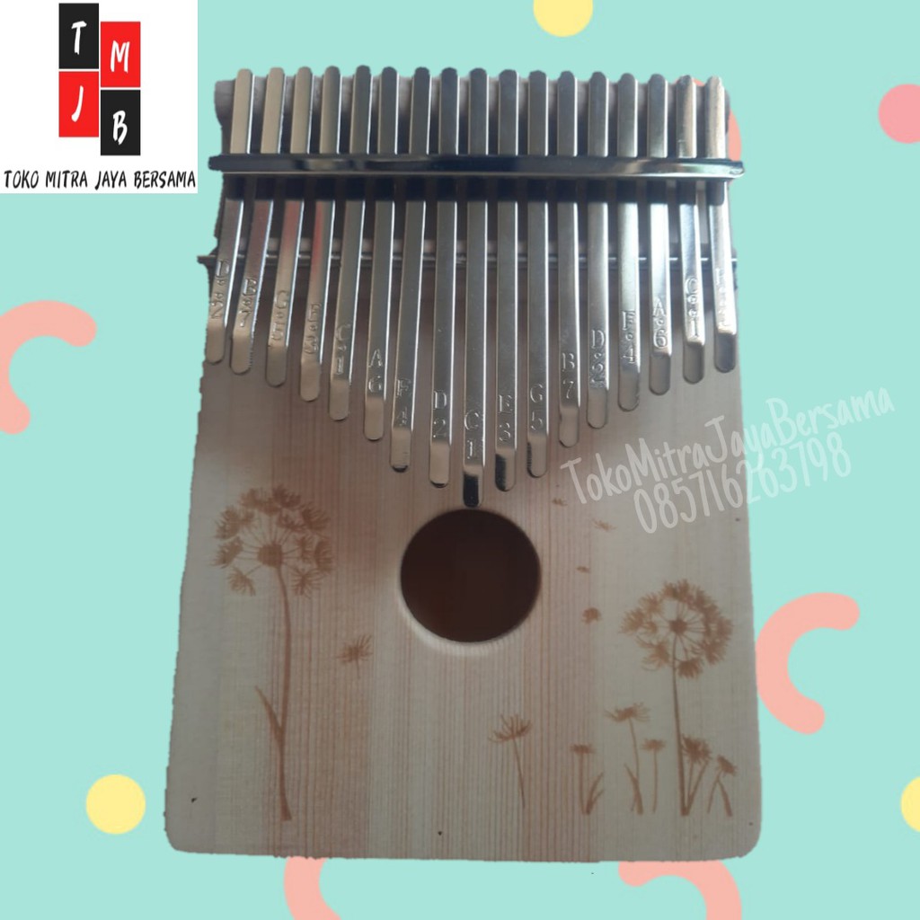 ALAT MUSIK PIANO JARI KALIMBA KAYU MAHOGANI THUMB 17 KEYS MOTIF RUSA DANDELION KUPU-KUPU