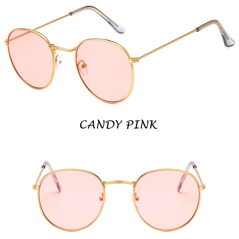 (YUZHU) Bayar di Tempat Korean Bulat Candy Color Kacamata Hitam Wanita/Pria Besi Frame Sunglasses