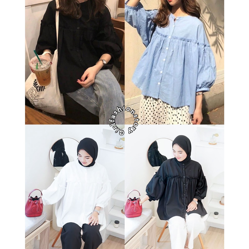 BEFAST - ZFS OOTD Wanita Blouse ARUMI / CINDY OVERSIZE XXL BLOUSE / Blouse Kasual Cewe Muslimah / Atasan Lengan Panjang / Blouse Polos Formal / Blouse Ala Style Korean / Fashion Wanita Remaja Terbaru / Termurah / Blouse Modis