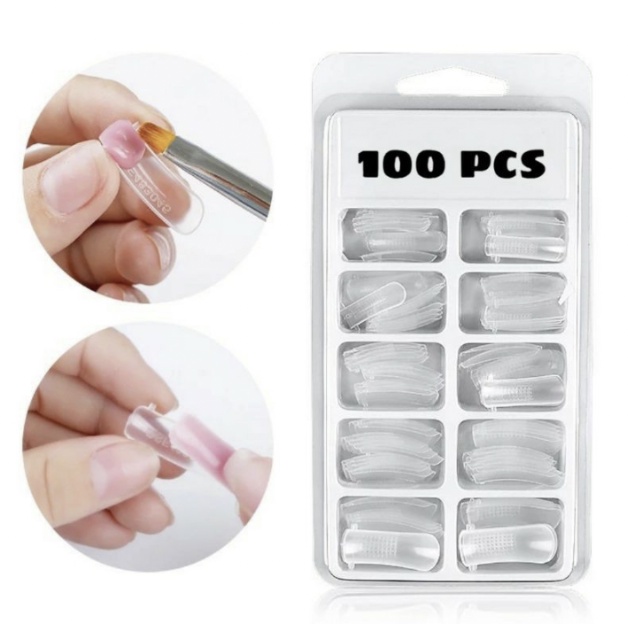 120 PCS Kuku Palsu Dual Form Cetakan Kuku Extension Polygel Fake Nail Natural KU018