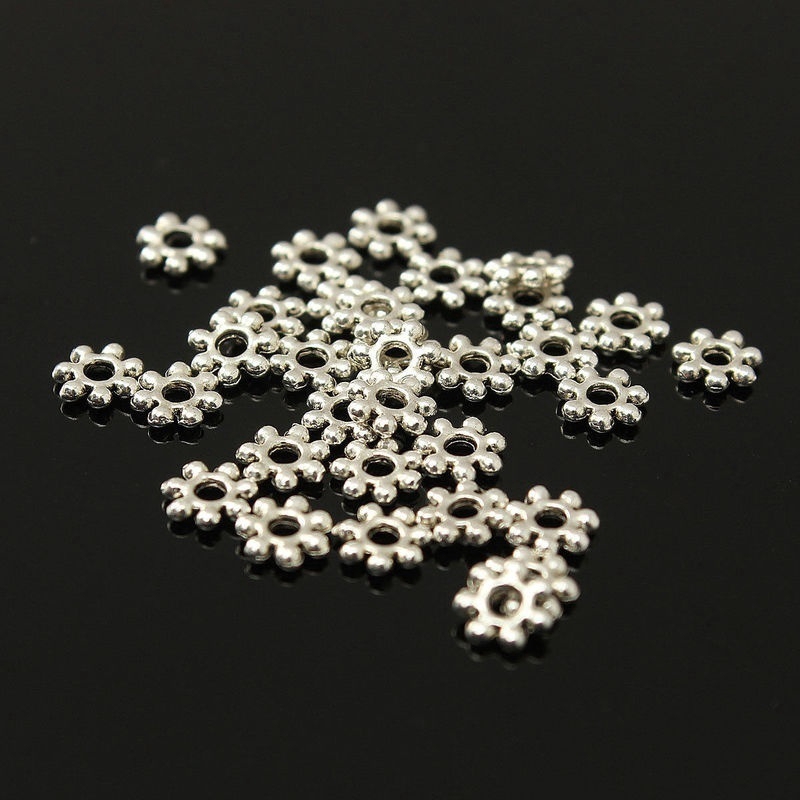 300pcs Manik-Manik Spacer Metal Lapis Silver Gaya Tibet Untuk Membuat Perhiasan 4mm Lubang 1mm