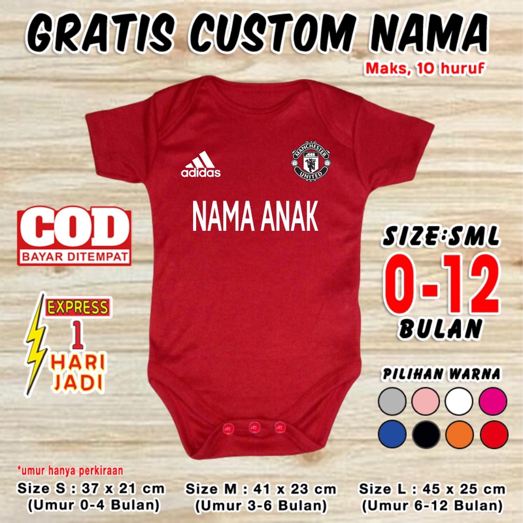 jumper bola bayi M--U Logo Putih GRATIS CUSTOM NAMA set jamper jemper romper kaos pakaian baju bayi 
