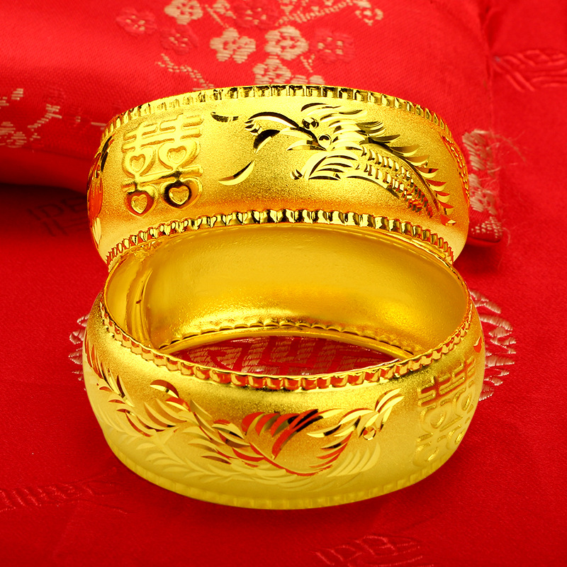 Gelang Emas Asli Kadar 375 Model Double Happiness Dragon Dan Phoenix Dowry Untuk Wanita