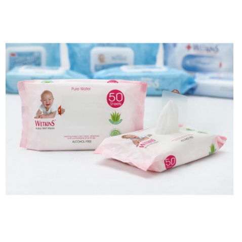 Tissue Basah Wetkins Baby Blue dan Baby Pink TISU BASAH ISI 10 24 50 Sheet