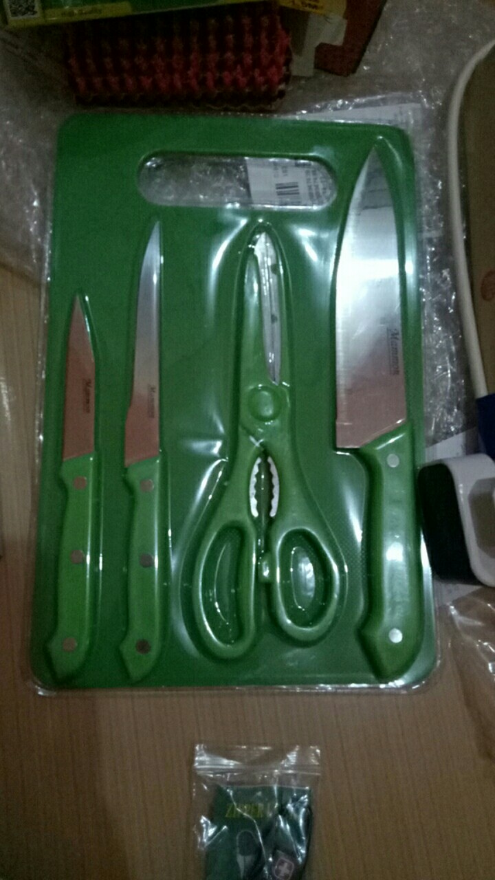 [220 Gram] Pisau Set Talenan 5in1 - Talenan - Pisau Daging - Kupas Buah - Roti - Gunting